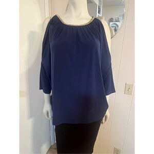 Michael Kors Matte Jersey Gold Chain Trimmed Cold Shoulder Slinky Long Sleeved T